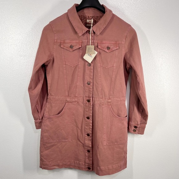 Faherty Jean Jacket‎ Dress Organic Cotton Brownie Button Front Long Sleeve Large - Picture 2 of 11